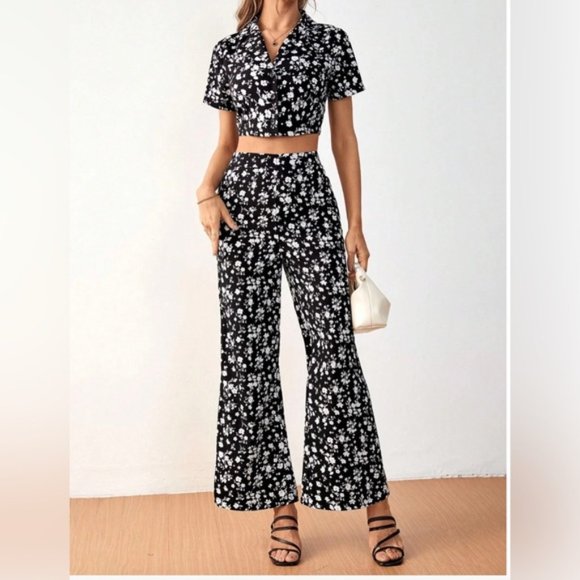 Boho Floral Crop Blouse & Wide Leg Pants - Picture 2 of 8